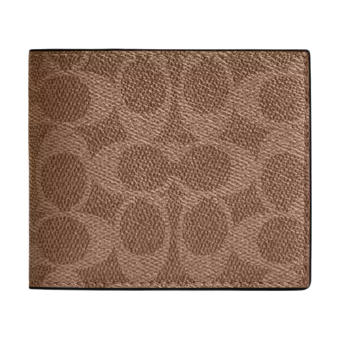 

New COACH Coated Canvas Wallet Trumpets Men s Tan & Black CY394-QBNRX 10.2*1.3*7.6CM