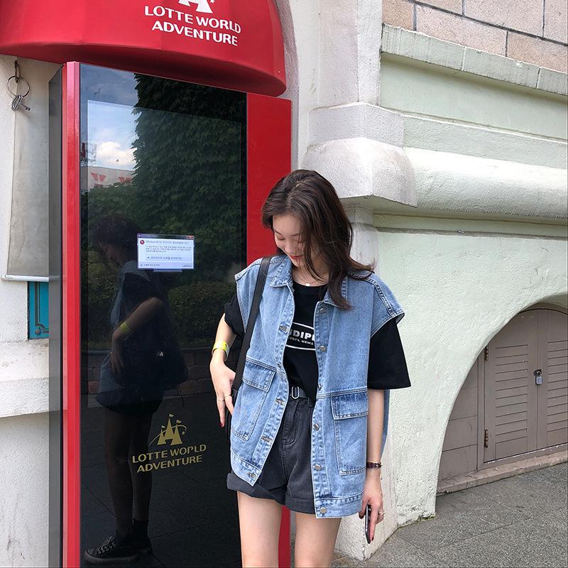 Vestă din denim pentru femei în stil coreean - Toamnă, croială slim, casual Harajuku, modă universală