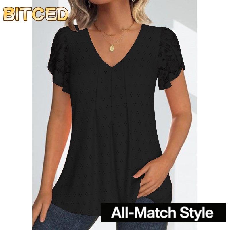 BITCED Bluse e Camicie Casual da Donna alla Moda con Scollo a V e Maniche Corte