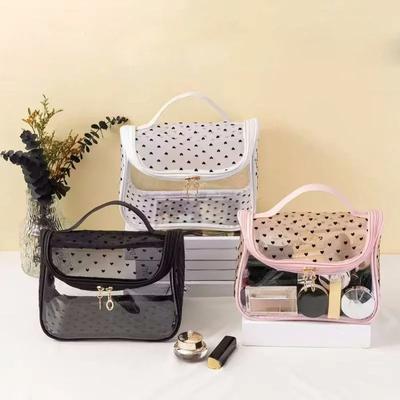 1Pc Transparent Mesh Cosmetic Bag Women Makeup Bag Double Zipper PVC Waterproof Makeup Pouch Toilet Wash Bag Large Protable Handbag