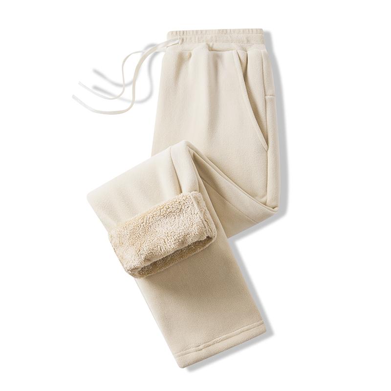 Autumn Winter Elastic Solid Color High-waisted Men's Casual Pants Warm Trousers Loose Fleece Thickened Sweatpants