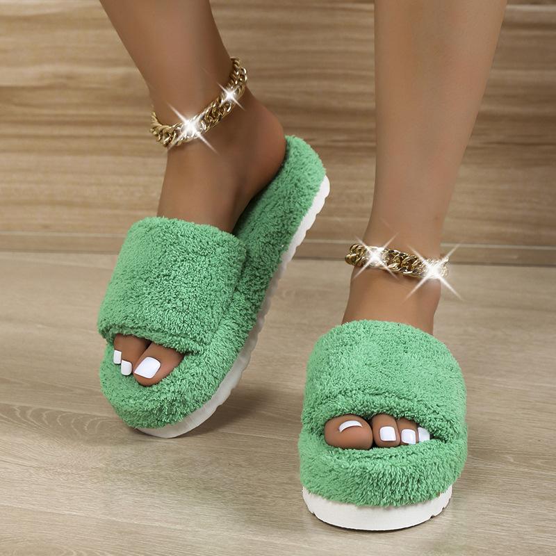 2025 Fall/Winter New Thick Sole Flat Wool Slippers Large Size Home Solid Color Fashion and Comfortable Wool Slippers in stock