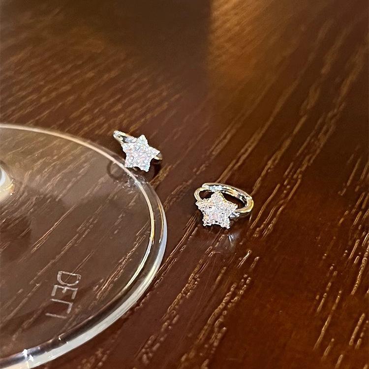 Simple Full Diamond Pentagram Earrings Mini Exquisite Design Ear Buckle Versatile Trendy Gift Elegant Lady's Classic Casual Jewelry