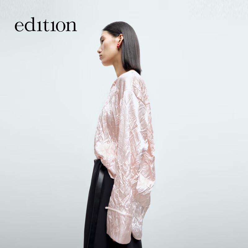 Edition Women's Soft Pink New Chinese Style Wrinkled Satin Long Sleeve Shirt