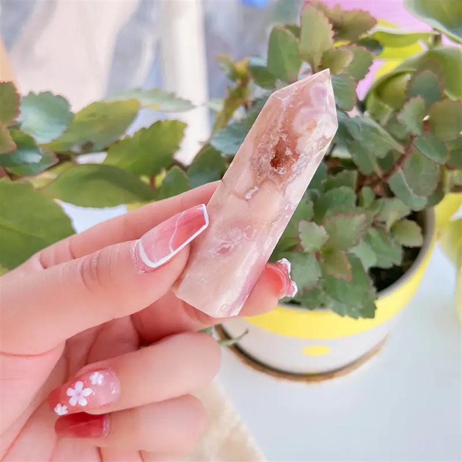 Natural Cherry Blossom Agate Hexagonal Column Polished Stone 5-6cm cherry blossom agate column, 1 piece