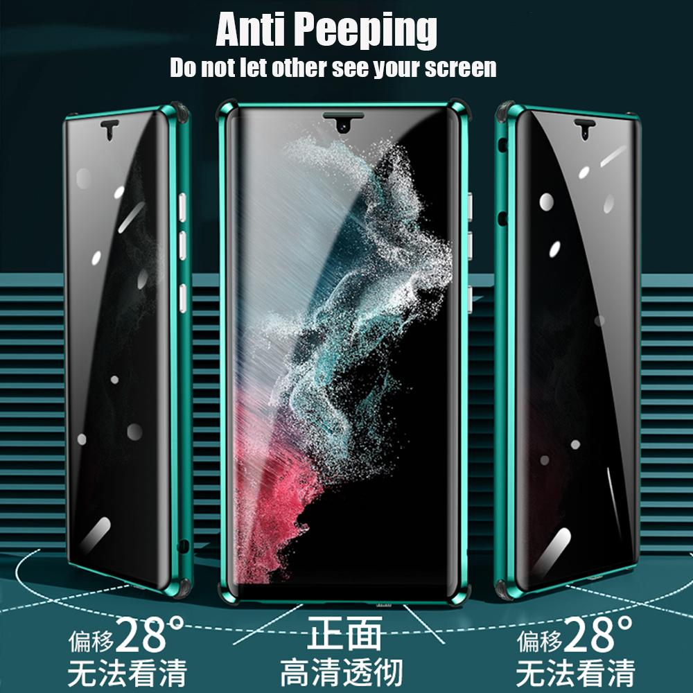 360 Anti Peeping Privacy Double Sided Tempered Glass Case For Samsung Galaxy S26 S23 S24 Ultra Case Metal Bumper Magnetic Cover