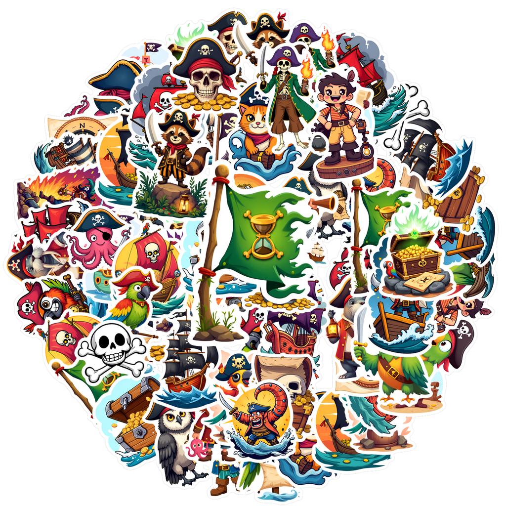 35pcs-50pcs Adventure Treasure Stickers Cartoon Pirate Stickers Treasure Stickers For Guitar Laptop Helmet Skateboard