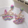 Dopamine Colored Leaves Hand-Woven Raffia Earrings Women'S Vacation Wind Sweet Temperament Unique Earrings Earrings