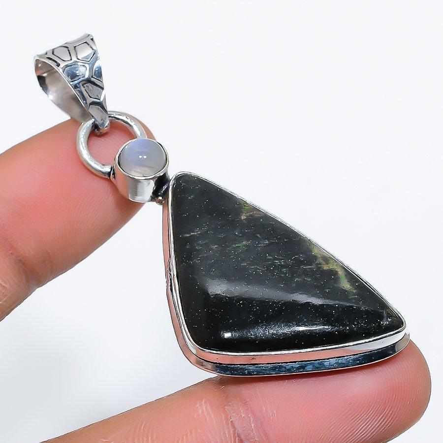 

Seraphinite, Moonstone Gemstone 925 Sterling Silver Jewelry Pendant 2.40 SU-9972