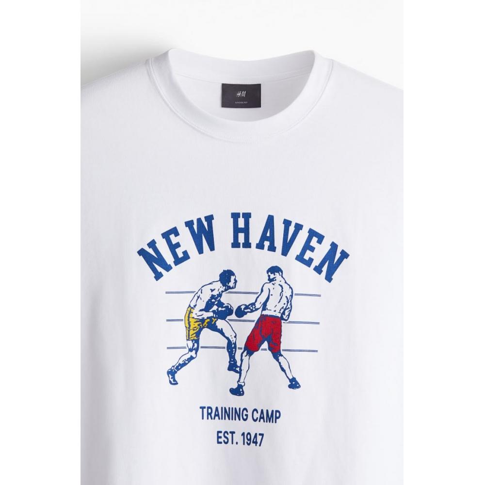 H M Loose FiT PrinTed T sHirT wHiTe New Haven