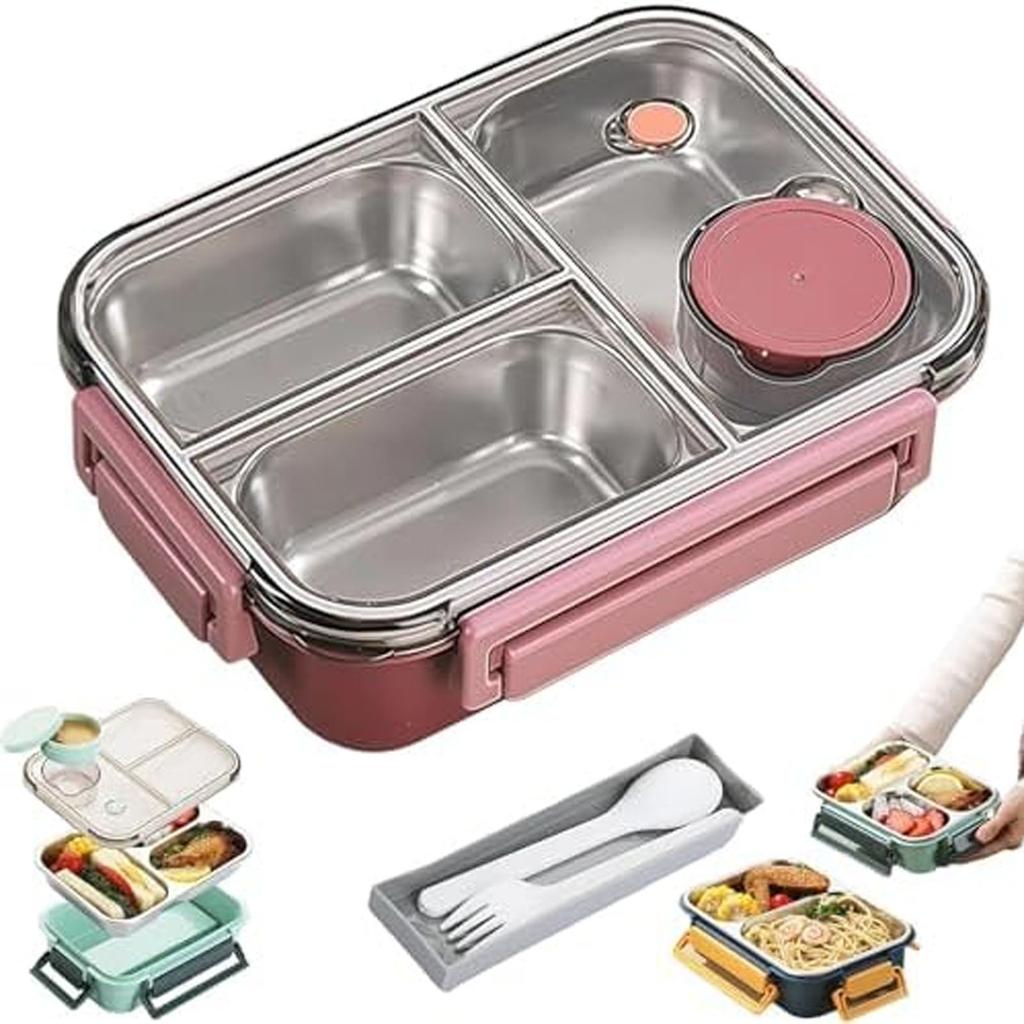 Boîte à lunch, Boîte à lunch portable en acier inoxydable, Avec vaisselle et compartiments séparés
