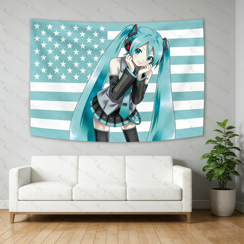 2026 Miku American Flag Tapestry Anime Background Dormitory Bedhead Tapestry Living Room Tapestry Sofa Background Tapestry