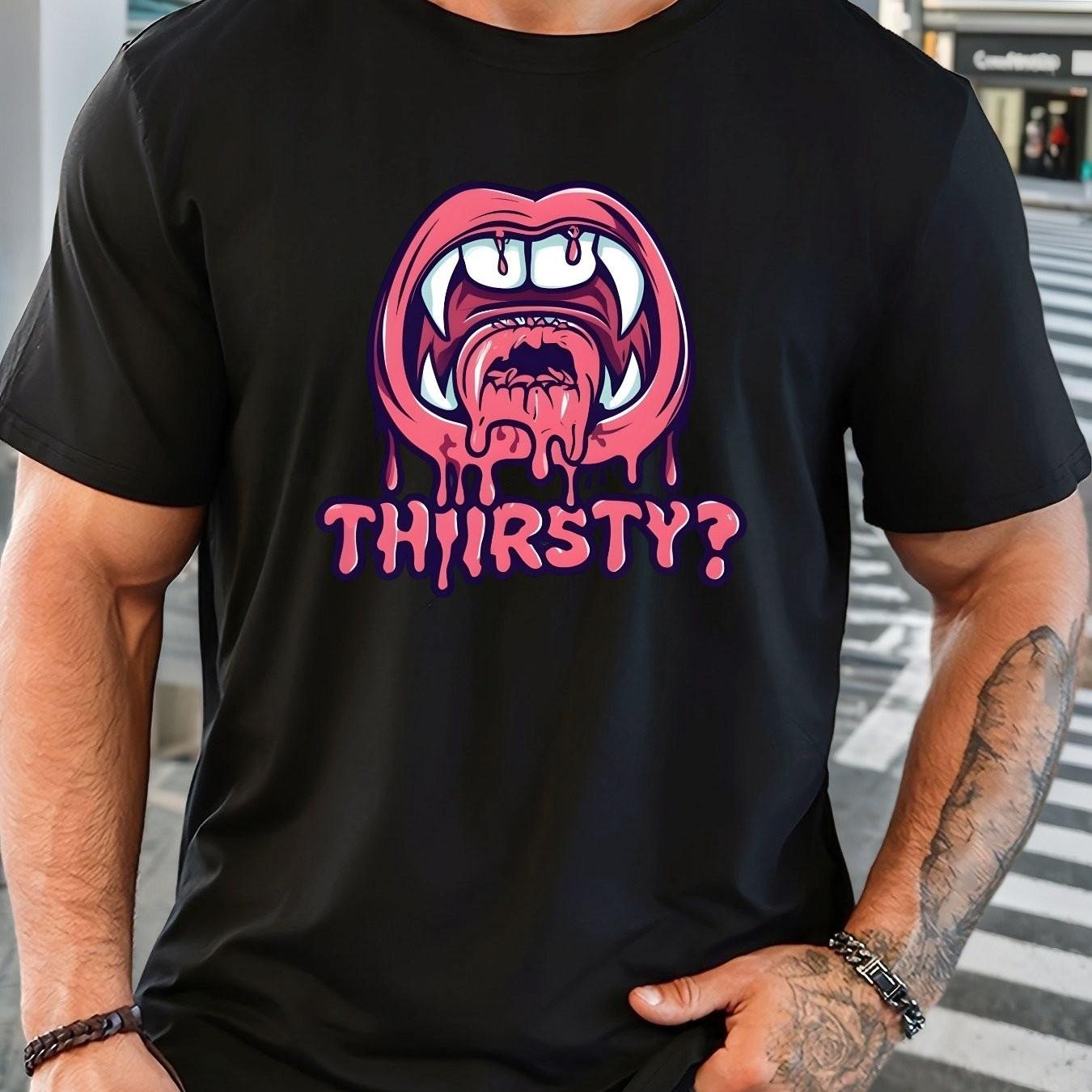 Vampire Thirsty Lips Graphic Tee Mens Breathable Cotton Short Sleeve Casual Daily Crew Neck TShirt S