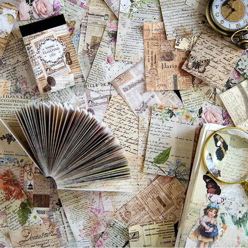 100 Stück/Packung Florale Materialien Papier Mini-Buch DIY Scrapbooking Kunst Collage Fotoalbum Dekor Junk Journal Bastelpapier