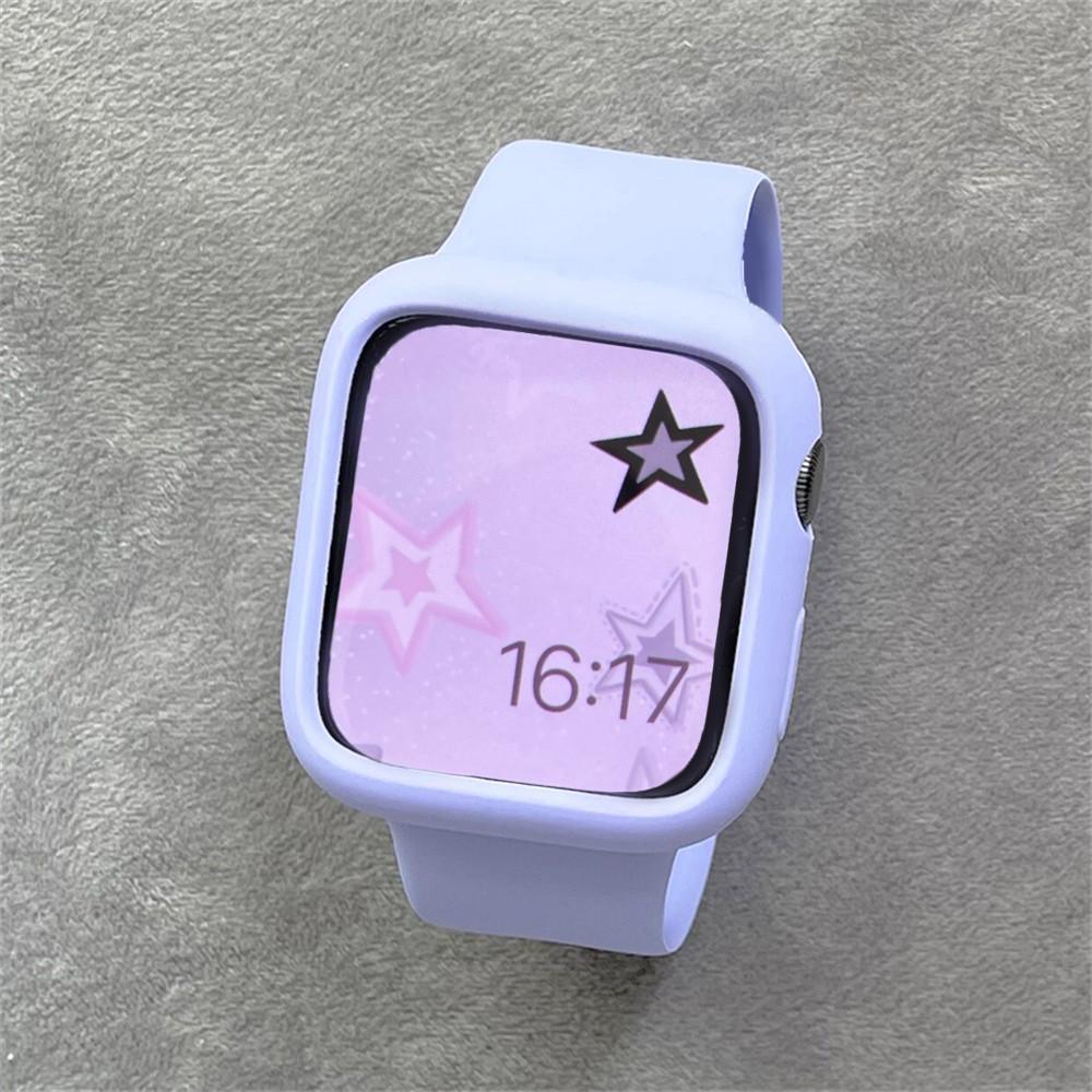 

Милый спортивный силиконовый ремешок + чехол для Apple Watch 9 8 7 6 SE 5 4 3 2 Красочный ремешок для часов для IWatch 41 45 40мм 44 42 49мм 38mm фиолетовый