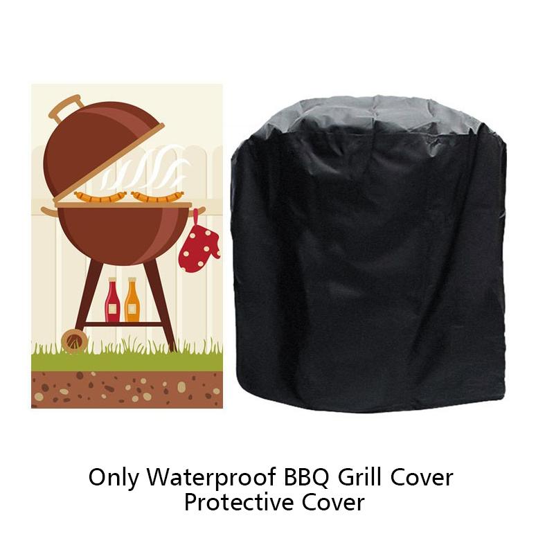 1PC Grill Protector Outdoor Barbecue Grill Cover School Round Camping Oxford Cloth Heavy Duty Black Kicthen
