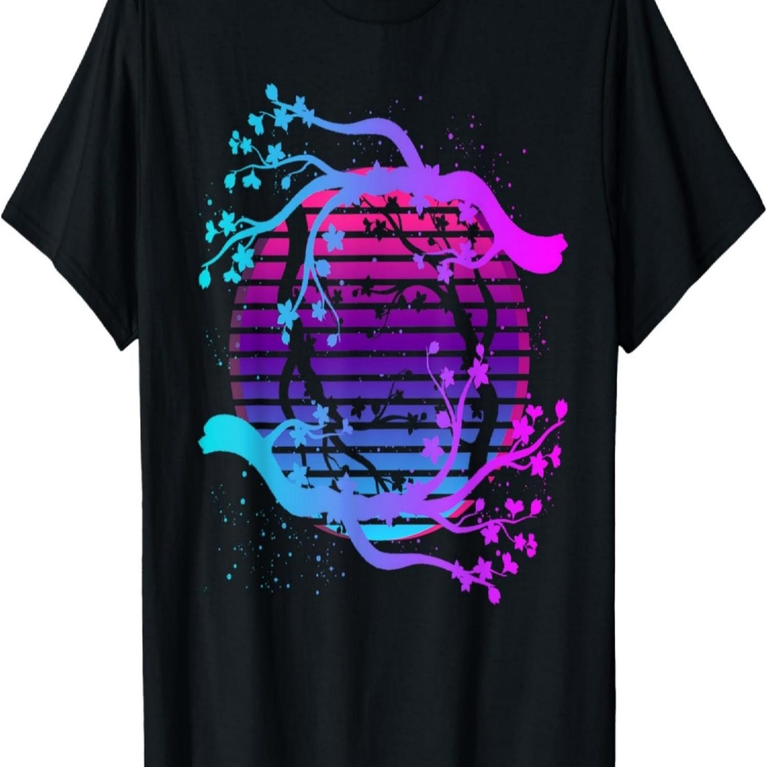 Sakura Japan Flower Retro Vaporwave Cherry Blossom T-Shirt S чёрный