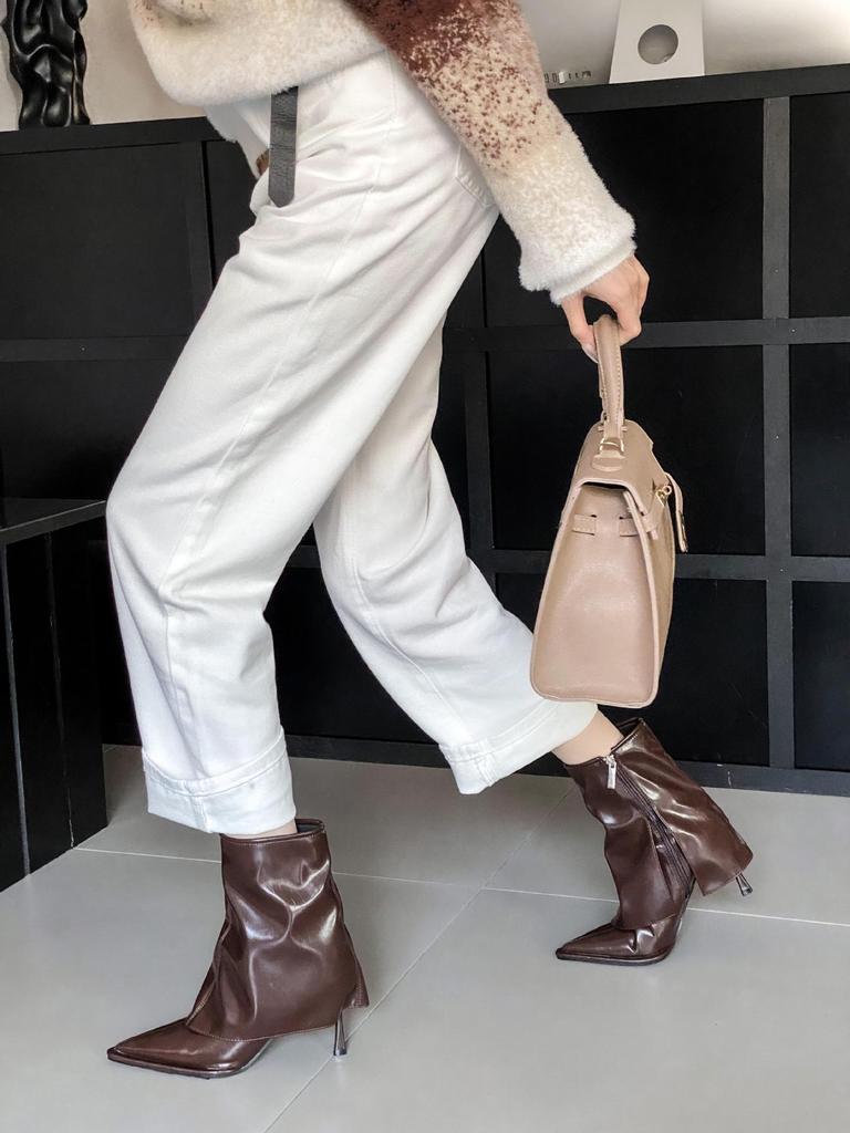 2025 Autumn/Winter Stiletto Heel Pointed Toe Women's Ankle Boots with Side Zipper