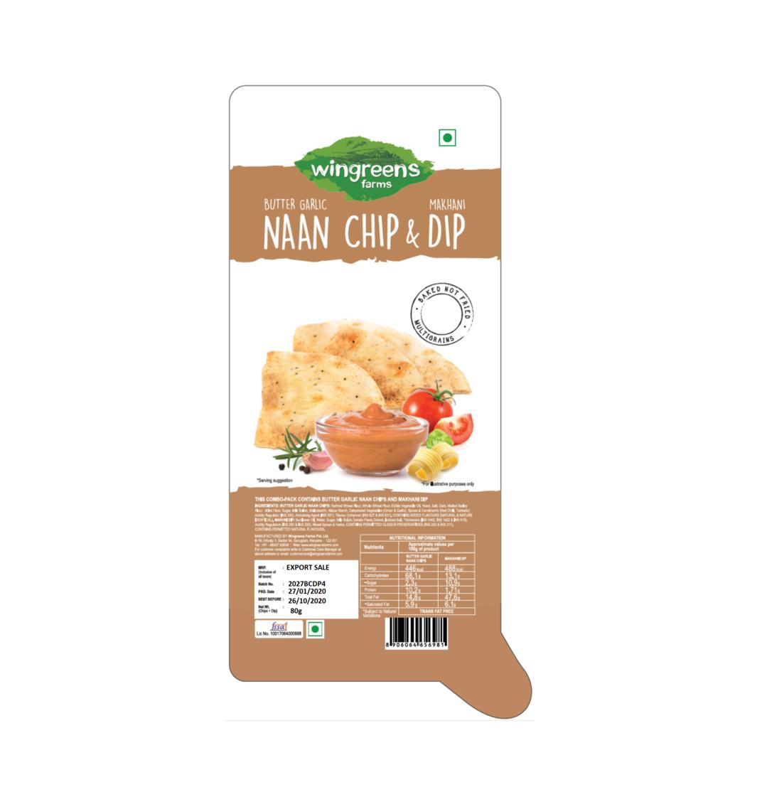 

Чесночные чипсы с соусом Макхани (80 г), Butter Garlic Naan Chips With Makhani Dip, Wingreens Farms