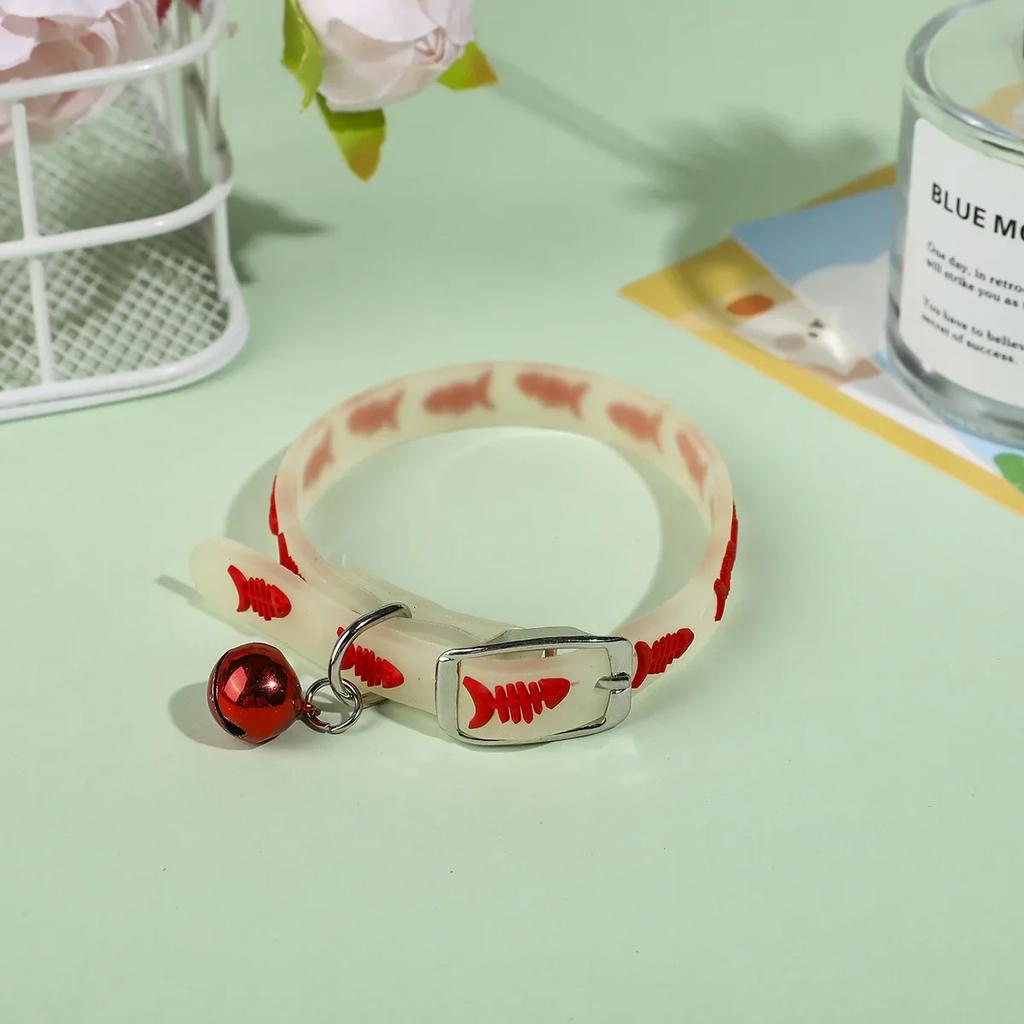 Luminous Cat Necklace Glowing Small Dog Cat Collar Anti-Loss Fluorescent Silicone Cat Bell Collar Neck Ring Pet Cat Accessories