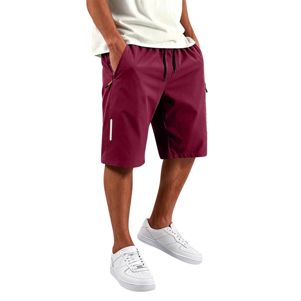 Men's Running Shorts with Reflective Strip, Zipper Pockets, Straight Fit for Athletic Performance