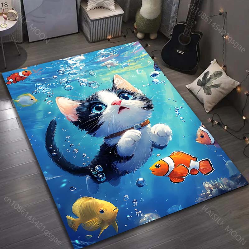 

1PC Kitten swimming underwater Carpet for Living Room Bedroom Sofa Home Decor Rus Non-slip Floor Mat Luxury Gift 40cm x 60cm