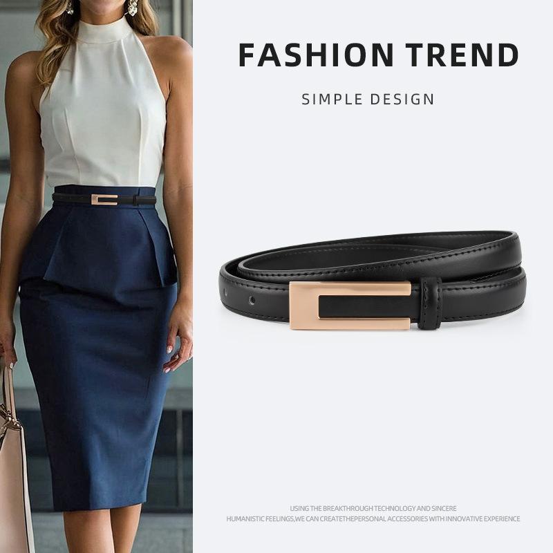 Genuine Leather Black Thin Belt for Women High-end Versatile Dress for Women Suit Waist-hugging Decorative Jeans Small Belt for Women