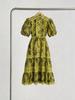Lace Stand Collar Embroidered Patchwork Puff Sleeve Dress