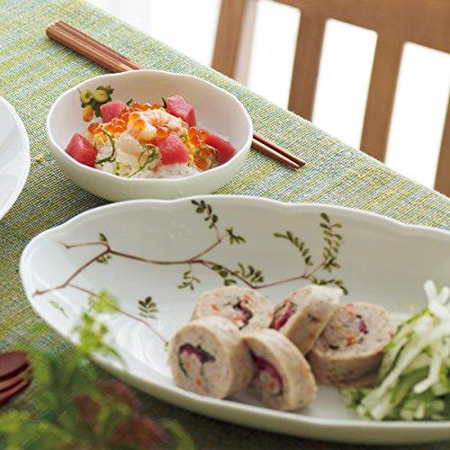 NARUMI Bowl and Plate Set, "Sato Hanagoyomi" (Sato Hana Goyomi) Design, 32cm Diameter, Green, Floral Pattern, Set of 2, Cute Oval Bowls, Wedding Gift,