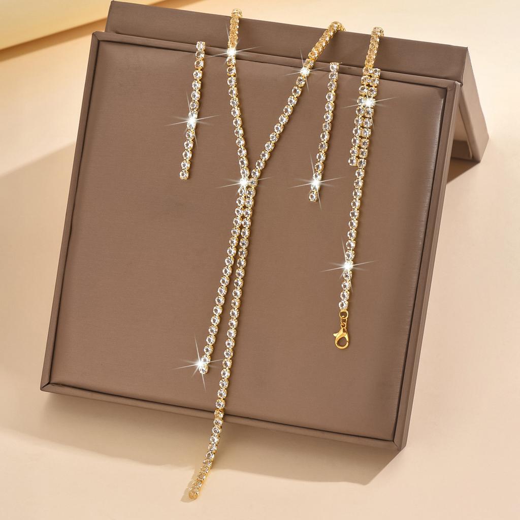 Women Rhinestone Necklace Earrings Bracelet Jewelry Set for Wedding, Party Festival Gifts