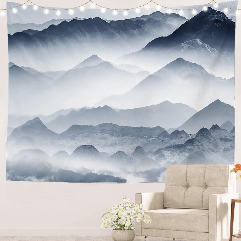 Rosa Kirschblüten Chinesische Landschaftsmalerei China Blüte Picknickmatte Hippie Trippy Wandteppich Wandkunst Dekor für Schlafzimmer Wohnzimmer
