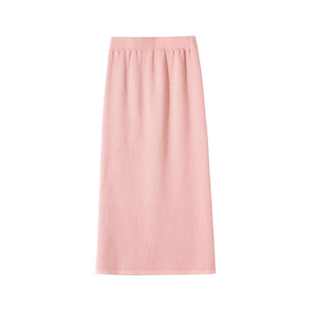 Slim-Fit Straight Women's Sweet Knitted Midi Skirt Autumn Winter Fleece-Lined Thickened Niche High Waist Split Skirt