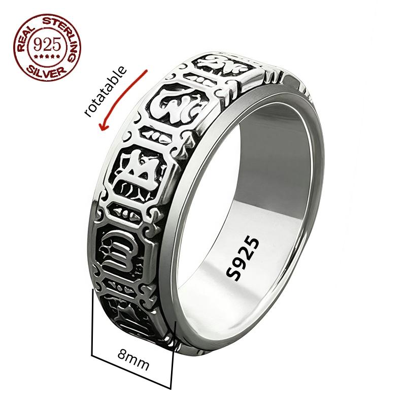 12mm Width Real S925 Silver Lucky Dragon Double Layer Rotatable Closed Dragon Ring For Man Woman Fiine Jewelry Gift
