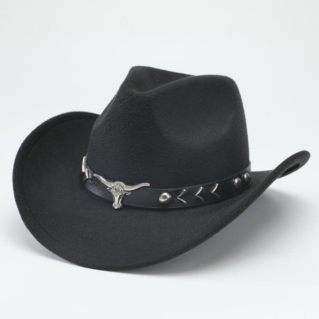 Westlicher Cowboyhut, Ethnisch, Woll-Zylinderhut für Herren und Damen, Kuhkopf-Jazzhut