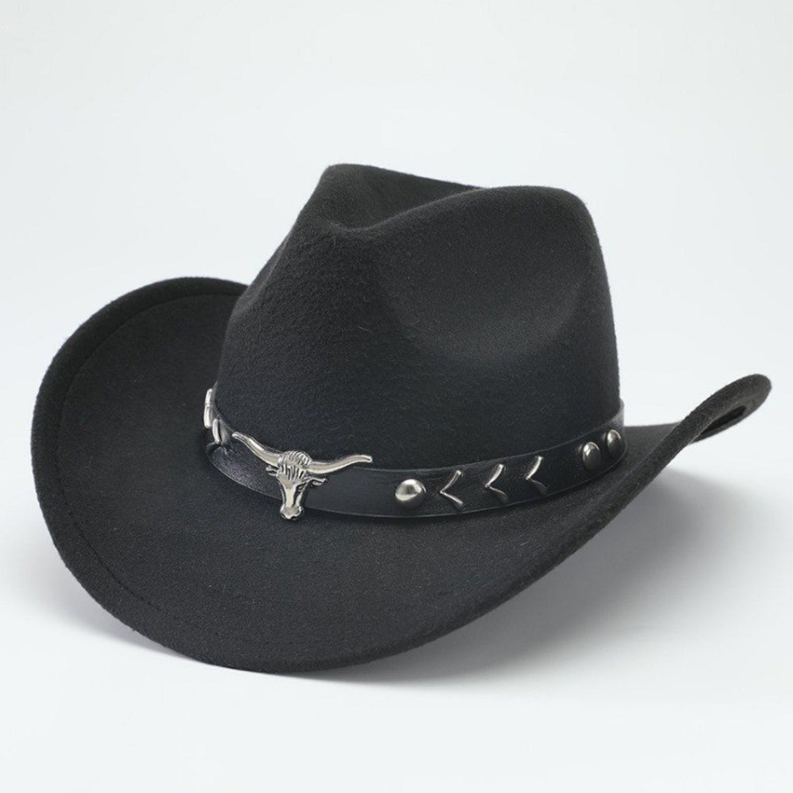 Западная ковбойская шляпа, этническая, мужская и женская шерстяная цилиндрическая шляпа, джазовая шляпа с головой коровы One Size