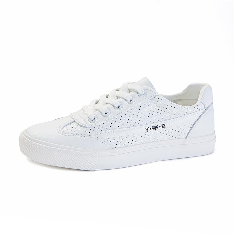 Fashion New Women's White Slip-On Flats PU Leather Perforated Breathable Casual Shoes Comfortable Lightweight Walking Shoes for Students