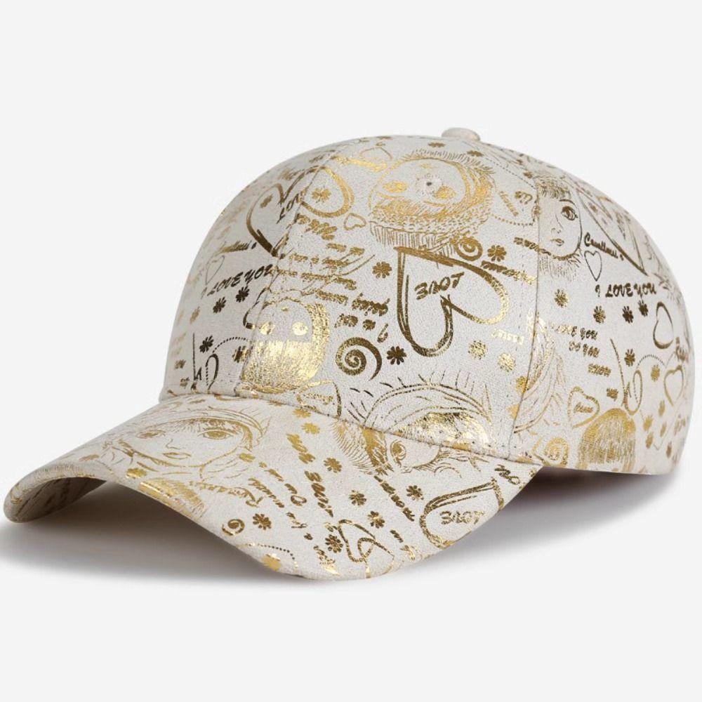 Golden Sketch Print Graffiti Baseball Cap Cotton Adjustable Visor Cap Hip Hop Curved Brim Baseball Hats For Man Women Unisex