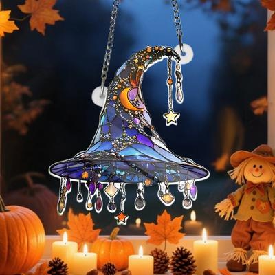 Witch Hat Hanging Ornament Sunlight Reflection 2D Acrylic Pendant Simulated Appearance Halloween Decoration