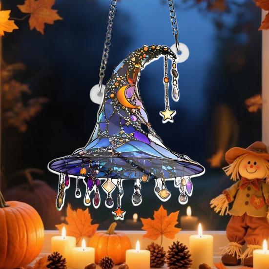 Witch Hat Hanging Ornament Sunlight Reflection 2D Acrylic Pendant Simulated Appearance Halloween Decoration