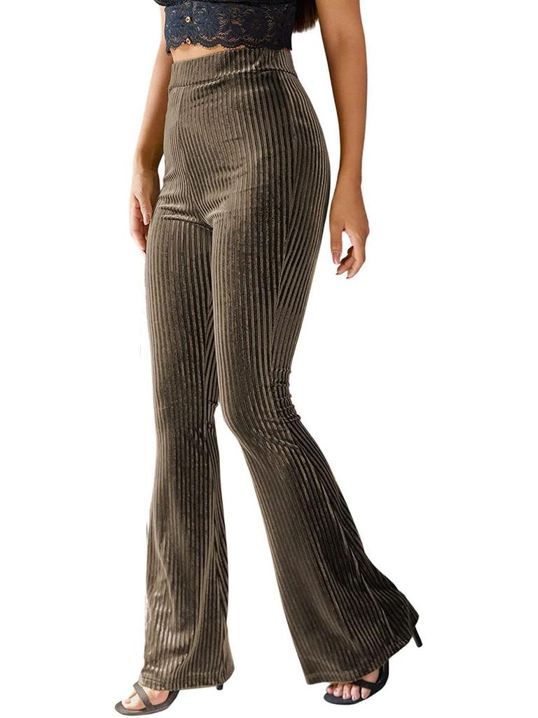 Women's Fashion Sexy High Waist Gold Velvet Ribbed Flared Pants