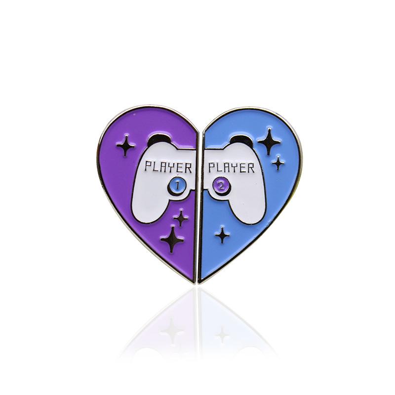 Cartoon Heart Patchwork Controller Brooch: Trendy Couple Style and Stylish Drip Oil Badge