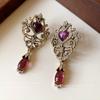 Medieval Vintage jewelry Silver needle with diamonds Love water drop pattern Hollow stud earrings Temperament earrings Retro earrings