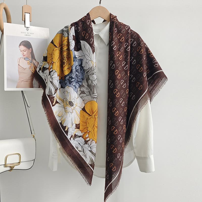 Design sense fashionable fading repeated D letter flower print scarf women's personality high sense light luxury temperament shawl