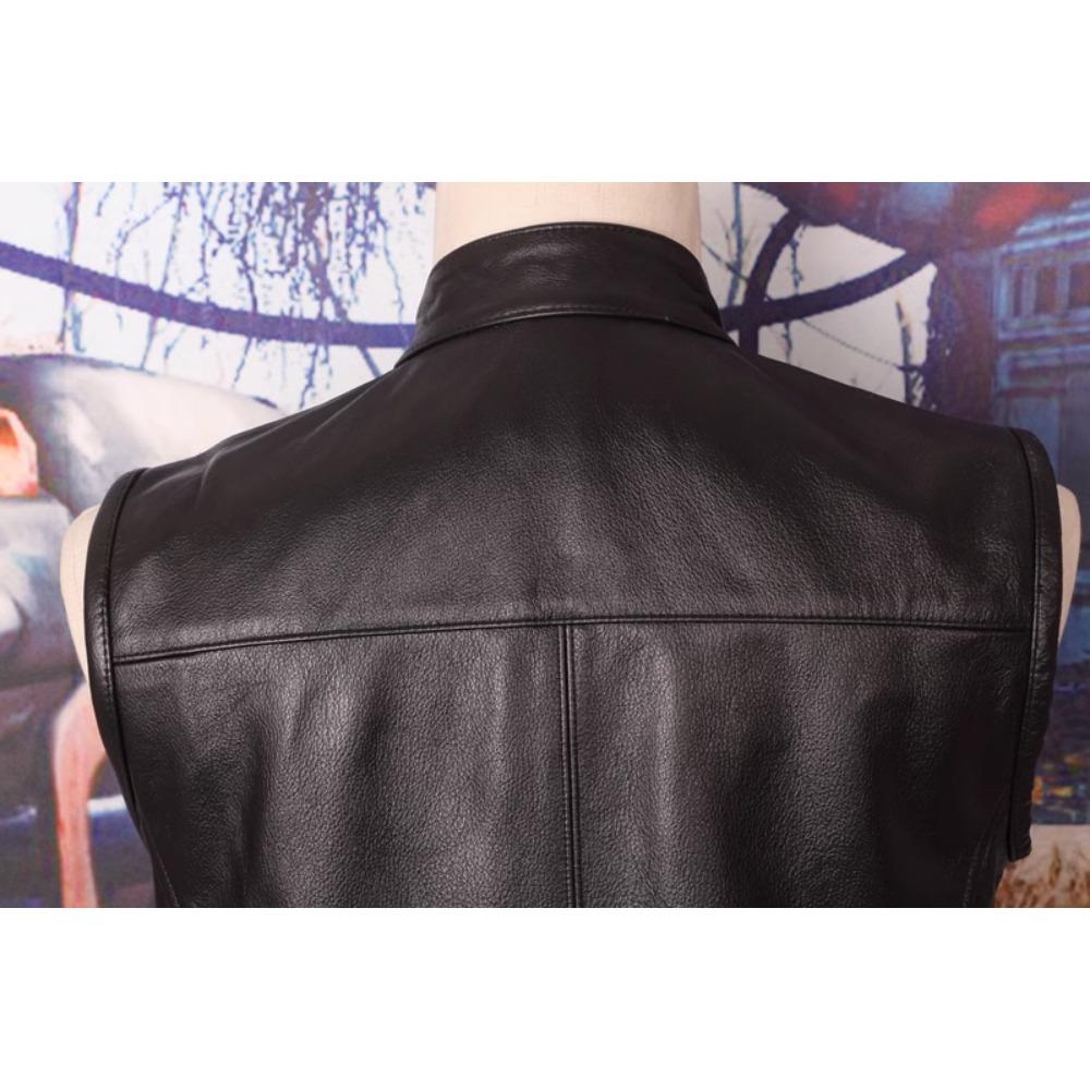 Motorkářská kožená vesta čínské velikosti Pánské Bundy bez rukávů z pravé hovězí kůže 100% SKUTEČNÁ hovězí kůže Stojánek Vesta Svrchní oblečení