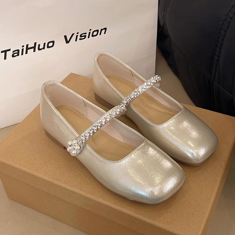 

Ballet feng shui diamond single shoes women s new shallow mouth one-word buckle Mary Jane shoes with skirt soft-soled evening shoes 40