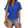 Spring Summer V-neck Button Solid Color Polka Dot Loose Short Sleeved T-shirt for Women Shirt