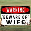 Metal Wall Art Beware Of Wife Funny Sign For Home Bar Garage Decor