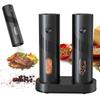 2Pcs/Set USB Rechargeable Automatic Pepper Grinder Salt And Pepper Mill Adjustable Coarseness Spice Grinder with LED for Kitchen