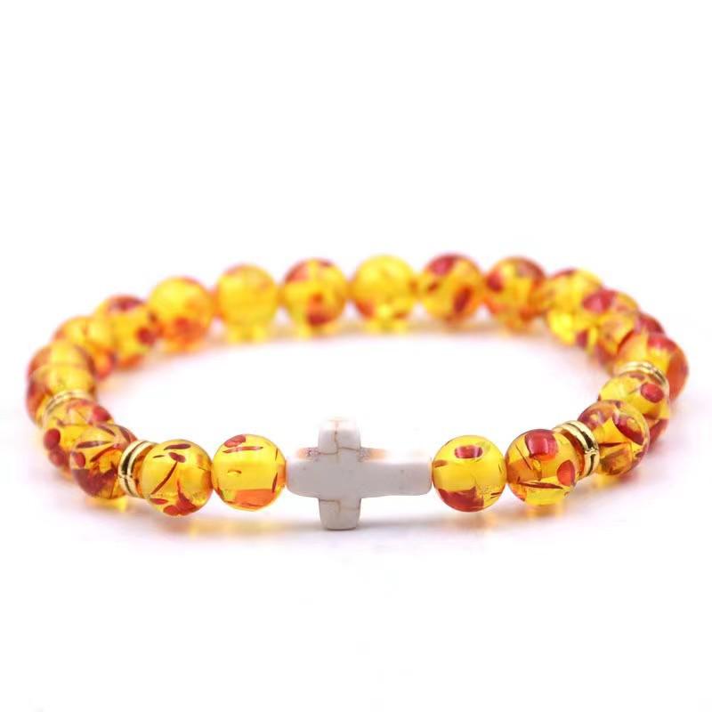Unisex Agate & Natural Stone Pine Cross Bracelet