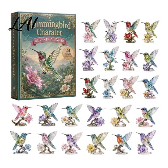Calendario dell'Avvento di Natale 2026 Calendario Colibrì Set di Ornamenti in Acrilico a 24 Giorni con Figura di Uccello Bomboniere per Feste di Natale Albero Countdown Decorazione da Appendere,